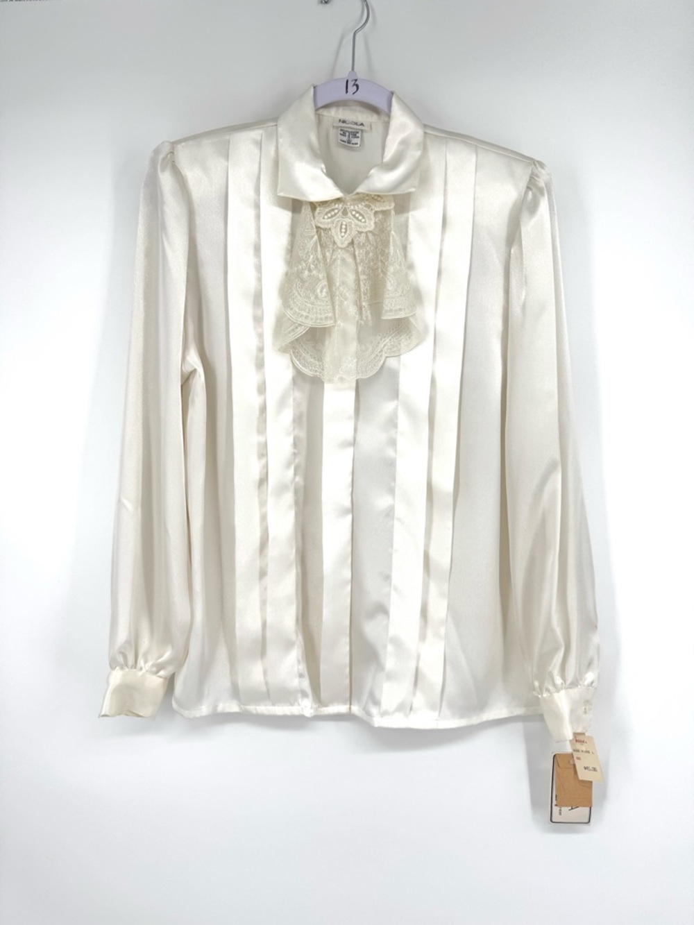NWT Nicola Vintage Ivory Satin Blouse with Lace Detail Size 8